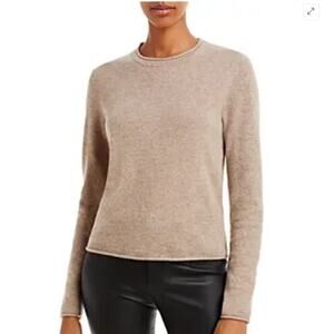 Aqua Cashmere M Rolled Edge Sweater Wheat Soft Long Sleeve